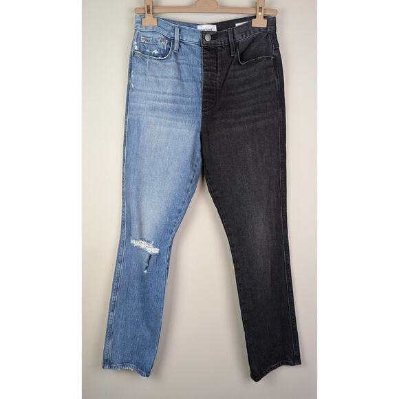 FRAME Le Sylvie Slender Straight Jeans Playtha Two Tone 28 - Picture 3 of 12